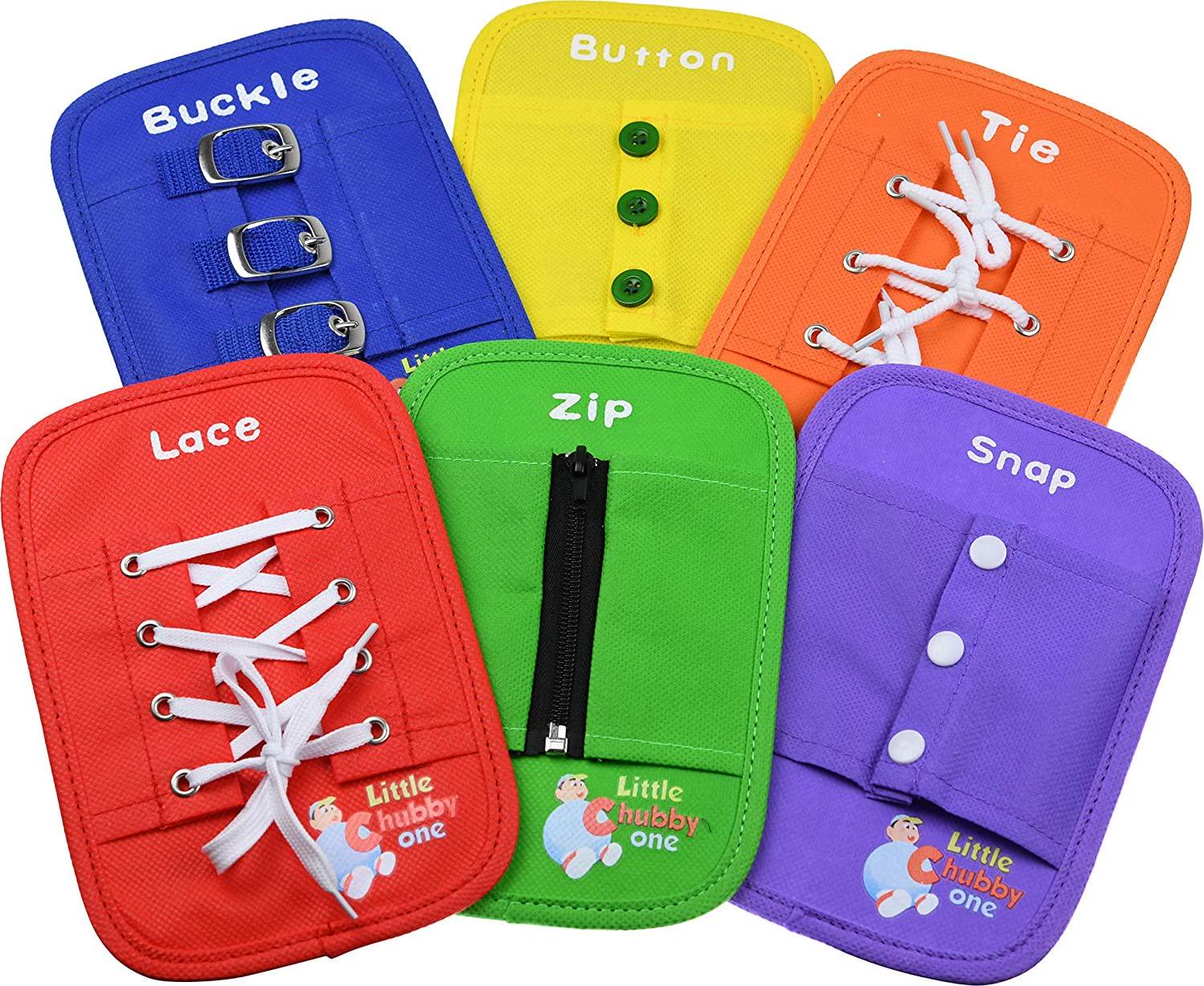 LITTLE CHUBBY ONE, Little Chubby One Busy Board Set - Learning Activity Toy - Educational Toy Helps Develop Motor Skills Dress Skills Color Recognition and Hand Eye Coordination Perfect for Traveling (8x10.5 Inches)