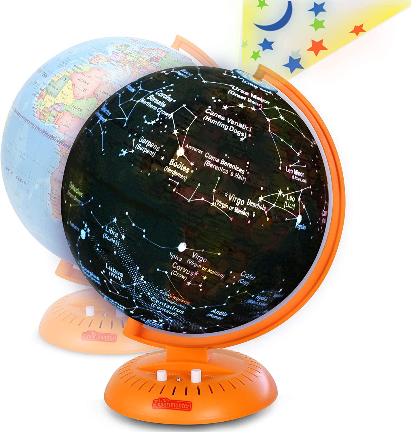 Little Experimenter, Little Experimenter Globe for Kids: 3-in-1 World Globe with Illuminated Star Map and Built-in Projector, 8