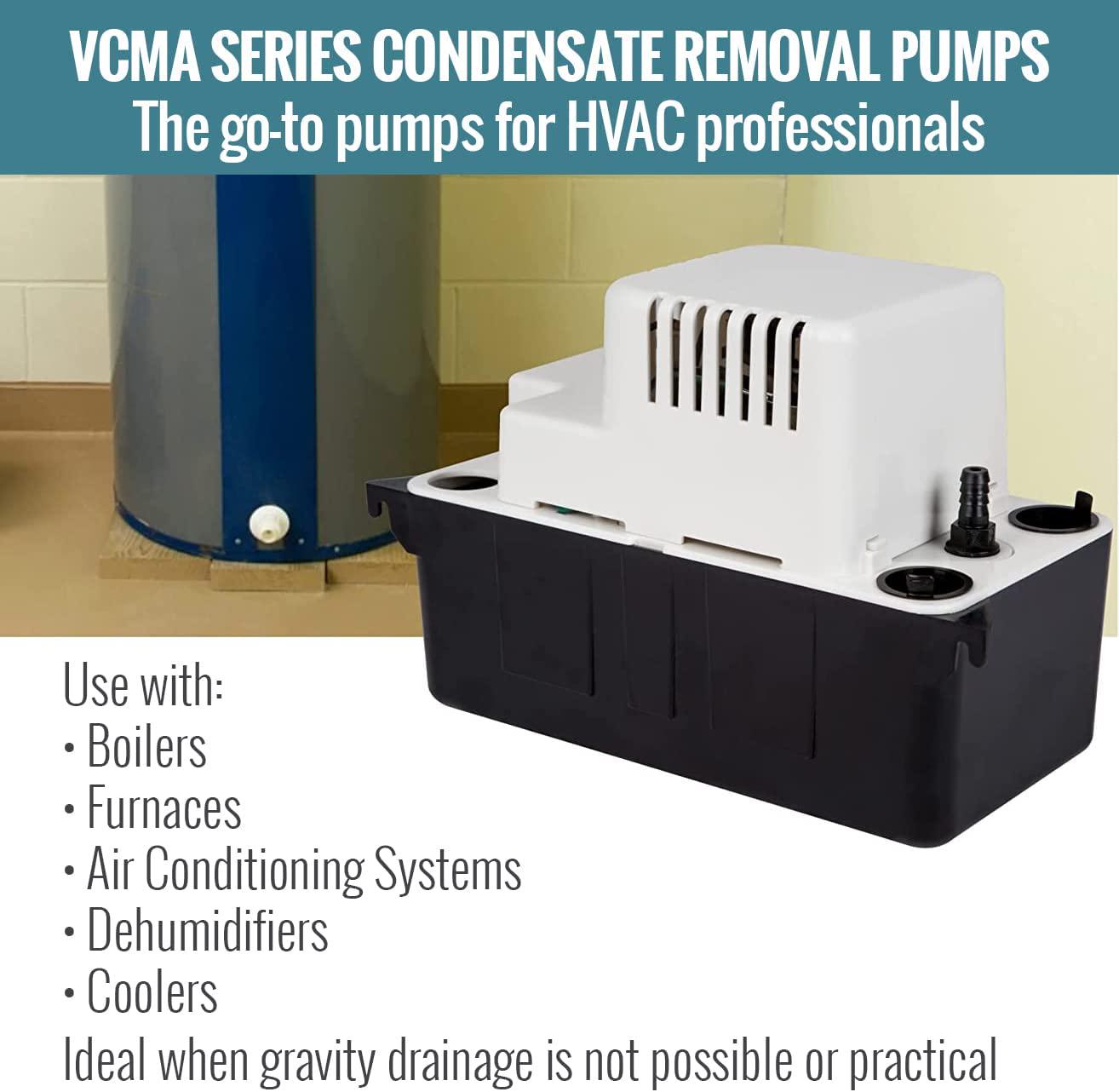 Little Giant, Little Giant VCMA-20ULST 230 Volt, 80 GPH, 1/30 HP Automatic Condensate Removal Pump with Safety Switch and Tubing, White/Black, 554461
