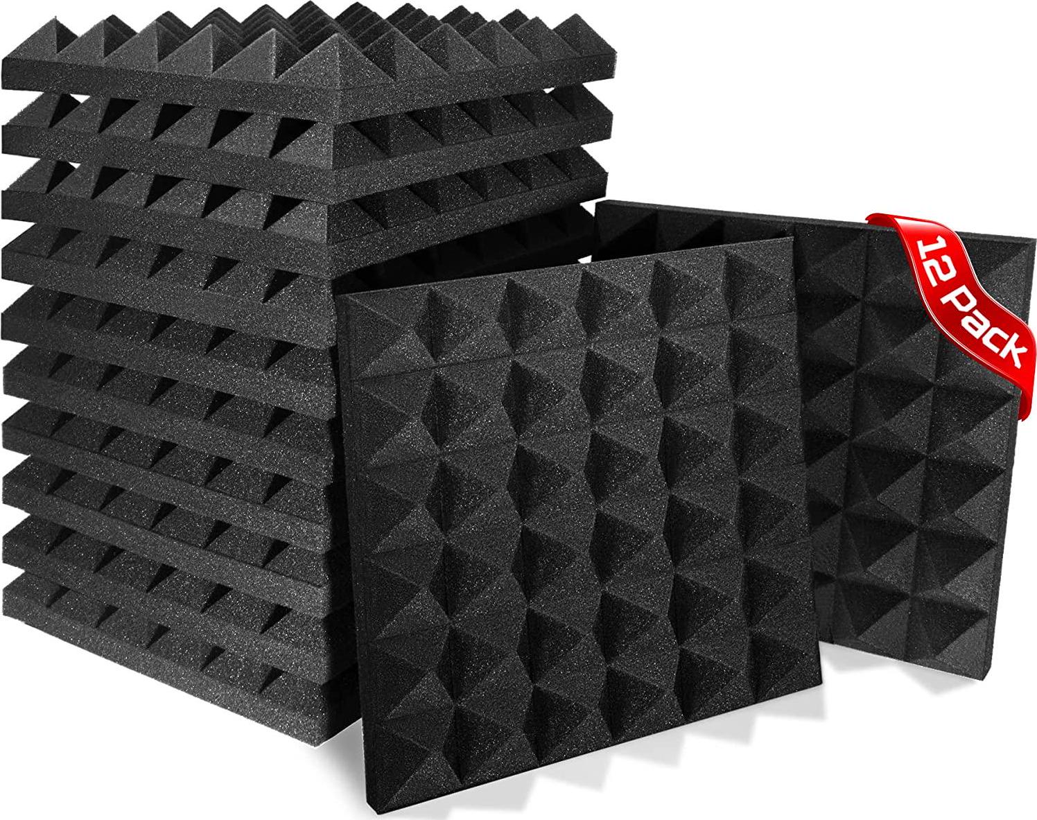 Little-Lucky, Little-Lucky Acoustic Foam Panels,SoundProof Padding Foam Panels,2 X 12 X 12 Studio Foam Pyramid Tiles Sound Absorbing Dampening Foam Treatment Wall Panels -12Pack (12Pack, Black)
