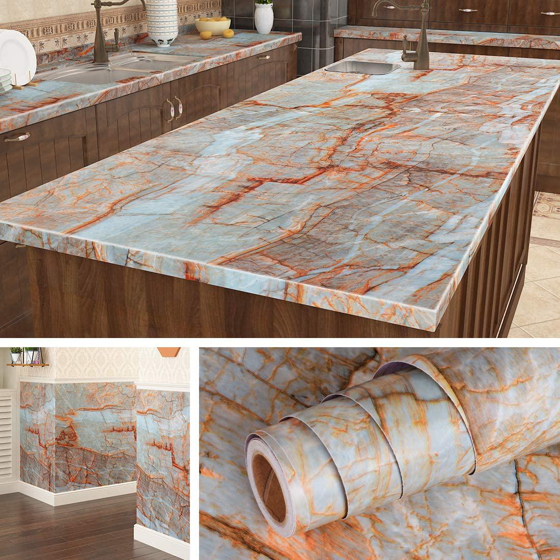 Livelynine, Livelynine 15.8 X197 Teal Marble Wallpaper Peel and Stick Countertop Paper Teal Marble Contact Paper Self Adhesive Film for Countertops Peel and Stick Table Top Covers Kitchen Bathroom Counter Top