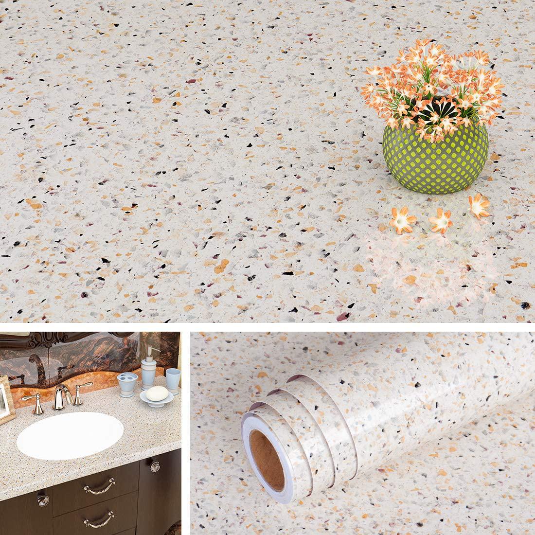 Livelynine, Livelynine 15.8 x 394 Inch Contact Paper Granite Countertop Adhesive Wallpaper Peel and Stick Vinyl Countertop Covering Paper for Bathroom Kitchen Counter Top Waterproof Faux Granite Stickers