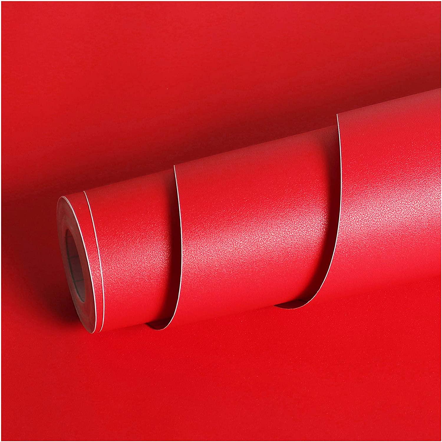 Livelynine, Livelynine 15.8 x197 Removable Red Contact Paper for Cabinets Self Adhesive Vinyl Wallpaper Peel and Stick Countertop Covers Stick On Wall Paper Decorations for Living Room Bedroom Wall Decorations