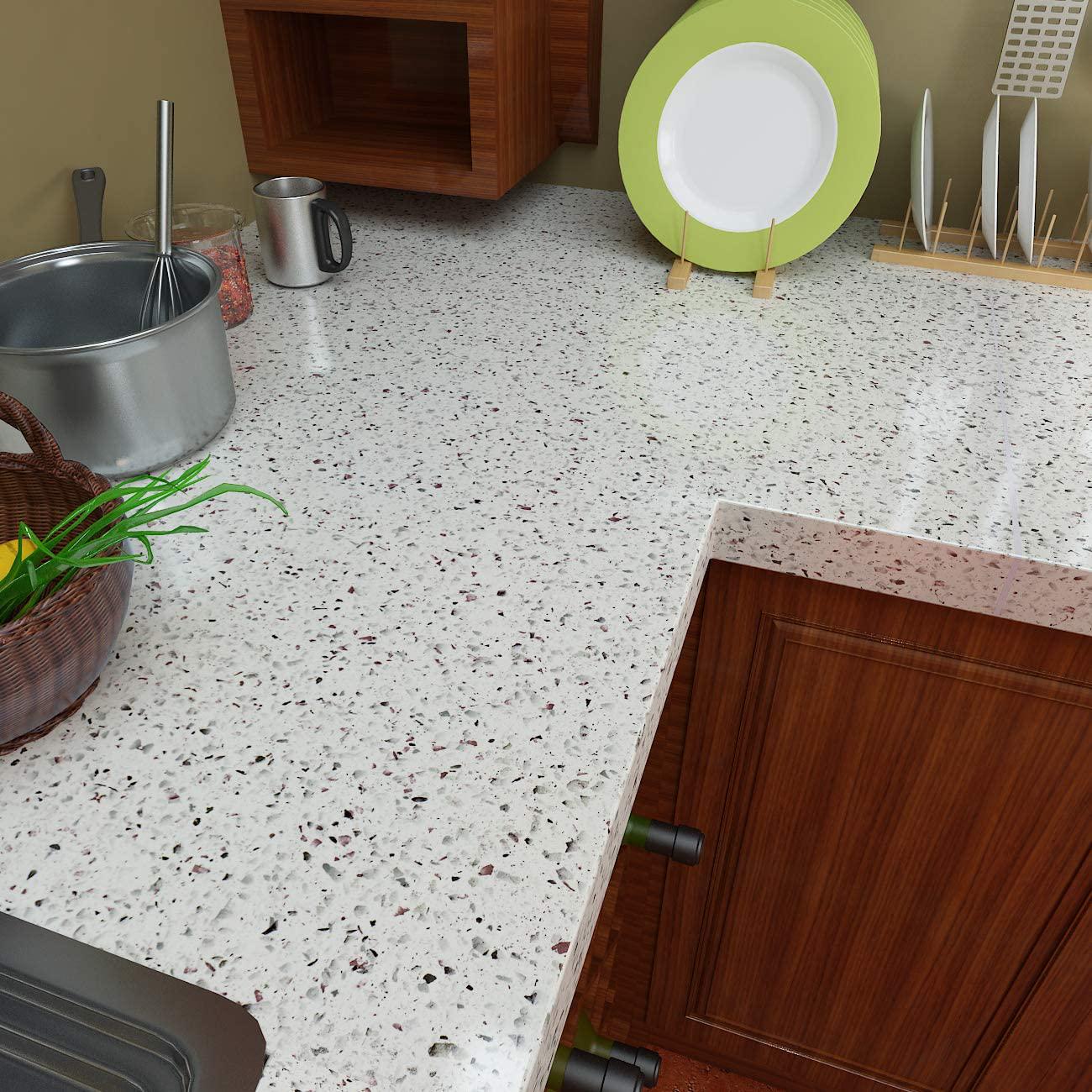 Livelynine, Livelynine 15.8 x394 White Granite Countertop Peel and Stick Wallpaper Terrazzo Contact Paper for Countertops Waterproof Granite Table Top Sticker Cover Kitchen Counter Top Covers Removable Sticky