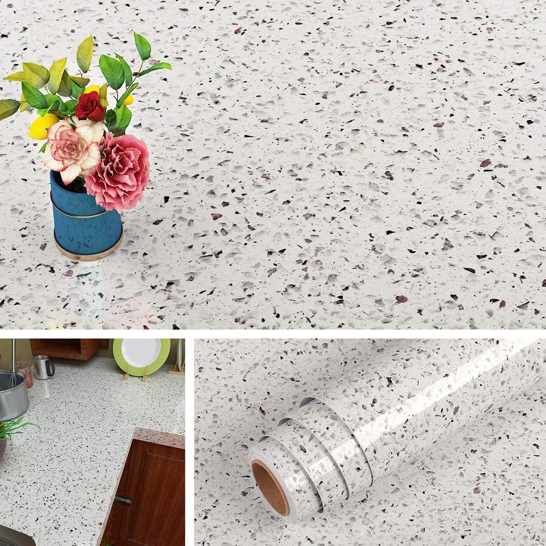 Livelynine, Livelynine 15.8 x394 White Granite Countertop Peel and Stick Wallpaper Terrazzo Contact Paper for Countertops Waterproof Granite Table Top Sticker Cover Kitchen Counter Top Covers Removable Sticky