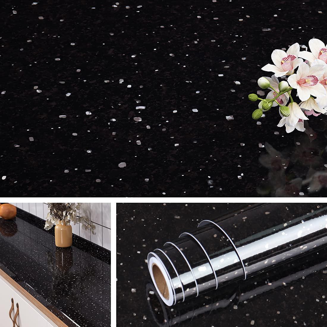 Livelynine, Livelynine 15.8X197 Black Contact Paper Peel and Stick Countertops Waterproof Black Granite Contact Paper for Countertops Black Marble Contact Paper for Table Desk Kitchen Sink Countertop Covers