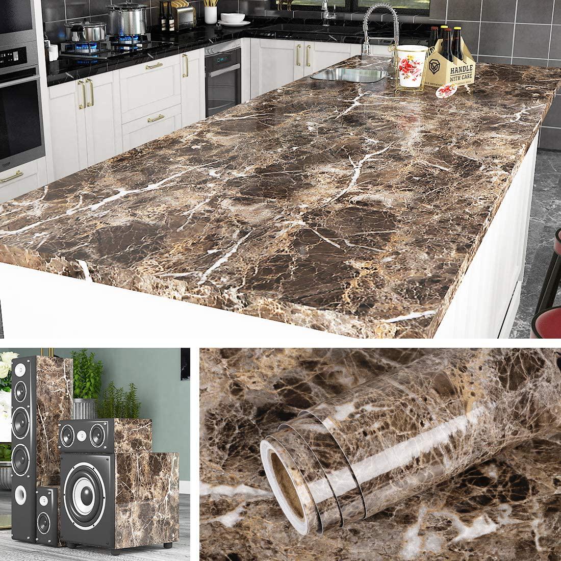 Livelynine, Livelynine 197 X 24 Inch Wide Countertop Contact Paper Brown Marble Wallpaper for Kitchen Countertop Peel and Stick Wallpaper for Bathroom Furniture Granite Countertop Paper Table Desk Cover