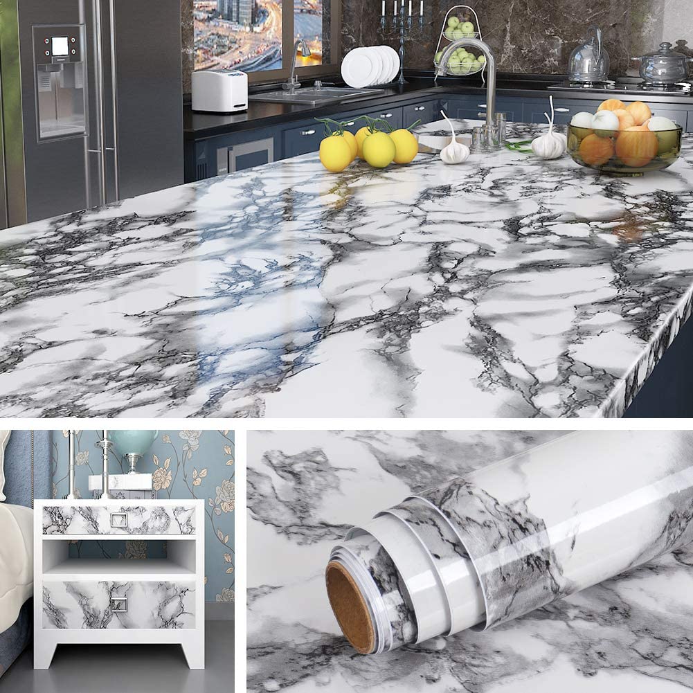 Livelynine, Livelynine 197 x 36 Inch Wide Marble Contact Paper for Countertops Table Top Desk Cover Self Adhesive Kitchen Wallpaper Peel and Stick Countertops Marble Removable Waterproof