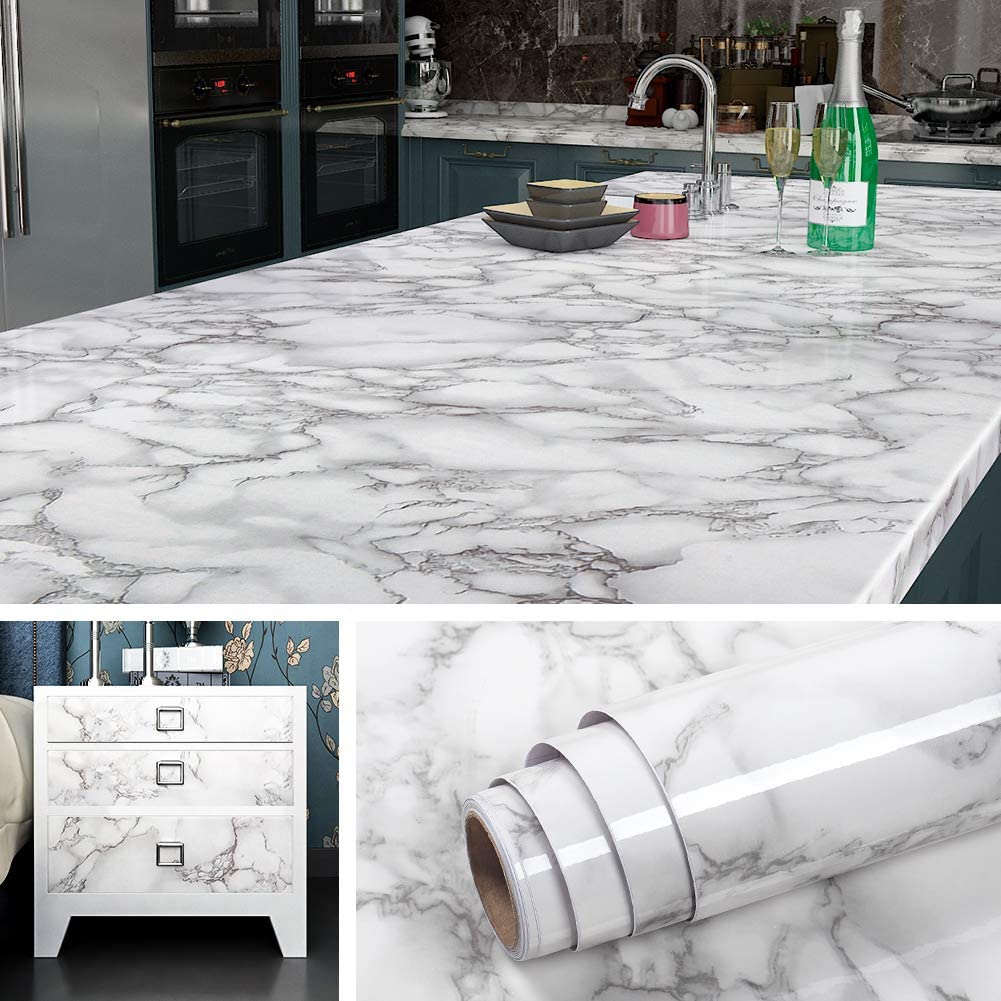 Livelynine, Livelynine 36 x 197 Inch Wide Contact Paper for Countertops Desk Cover Table Top Removable Wallpaper Self Adhesive Kitchen Countertop Peel and Stick Wallpaper Waterproof Oil Proof Marble Paper