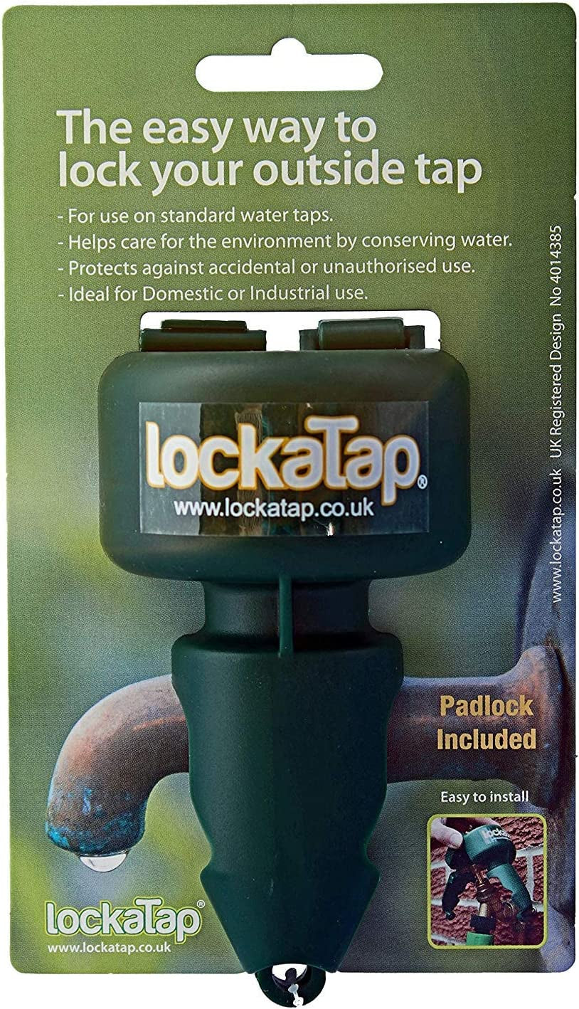 LockTap, Lockatap GARDEN TAP LOCK - SECURE outside Brass Water TAPS to Stop Unauthorised Use - Locks Outdoor Hose - save WATER - Includes LOCK and 3 Keys - Can Be Used with Timers