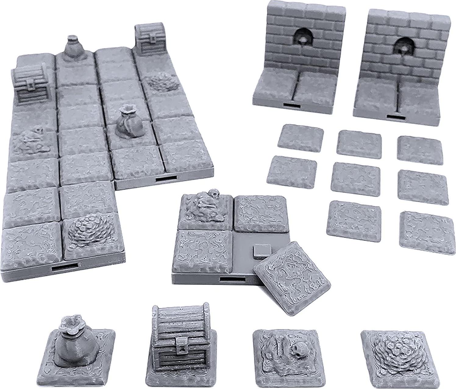 EnderToys, Locking Dungeon Tiles - Treasure Tiles, Terrain Scenery Tabletop 28mm Miniatures Role Playing Game, 3D Printed Paintable, EnderToys