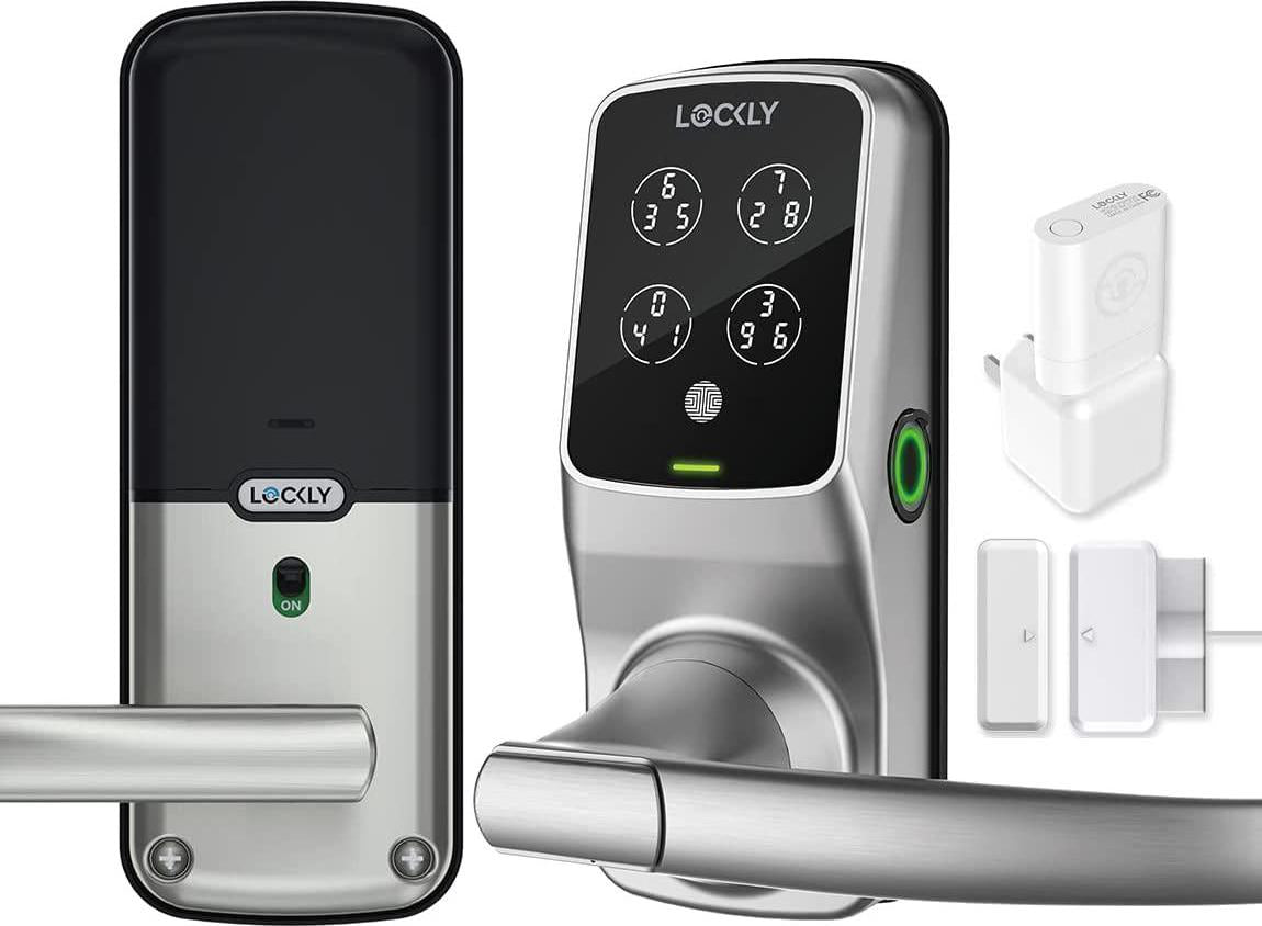 Lockly, Lockly Secure Pro Latch PGD628WSN Smart Wi-Fi Lock with Fingerprint, Keyless Entry Door Lock with Patented Keypad, Compatible with Alexa and Google Assistant, Satin Nickel
