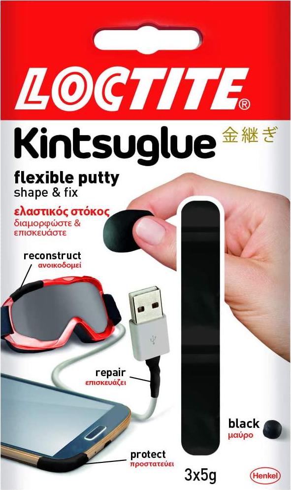 Loctite, Loctite Kintsuglue, Flexible Adhesive Putty for Repairing, Reconstructing and Protecting Objects, Mouldable Repair Putty, Removable Waterproof Glue Putty, 3x5g Black 2239183