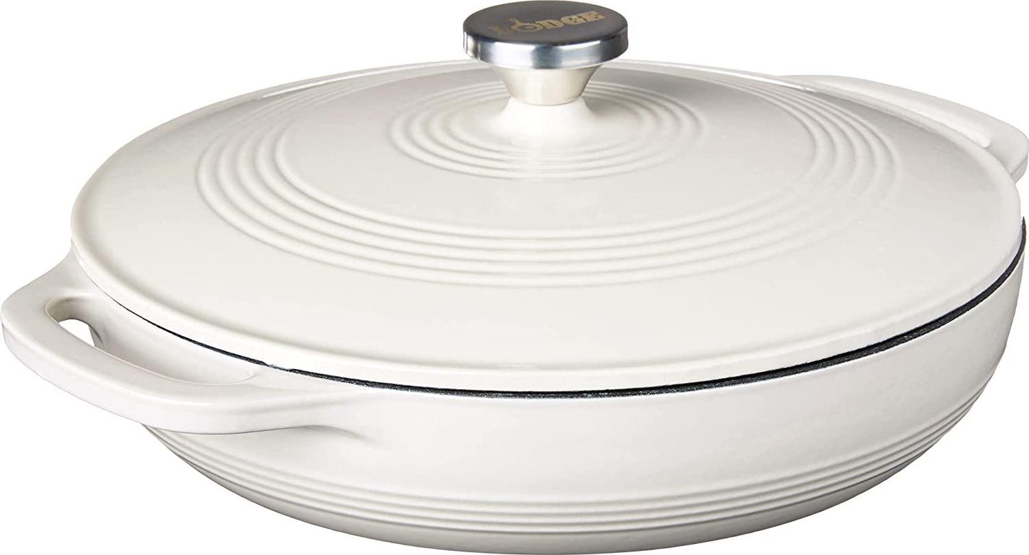 Lodge, Lodge Enameled Cast Iron Casserole with Steel Knob and Loop Handles, 3.6 Quart, Oyster White