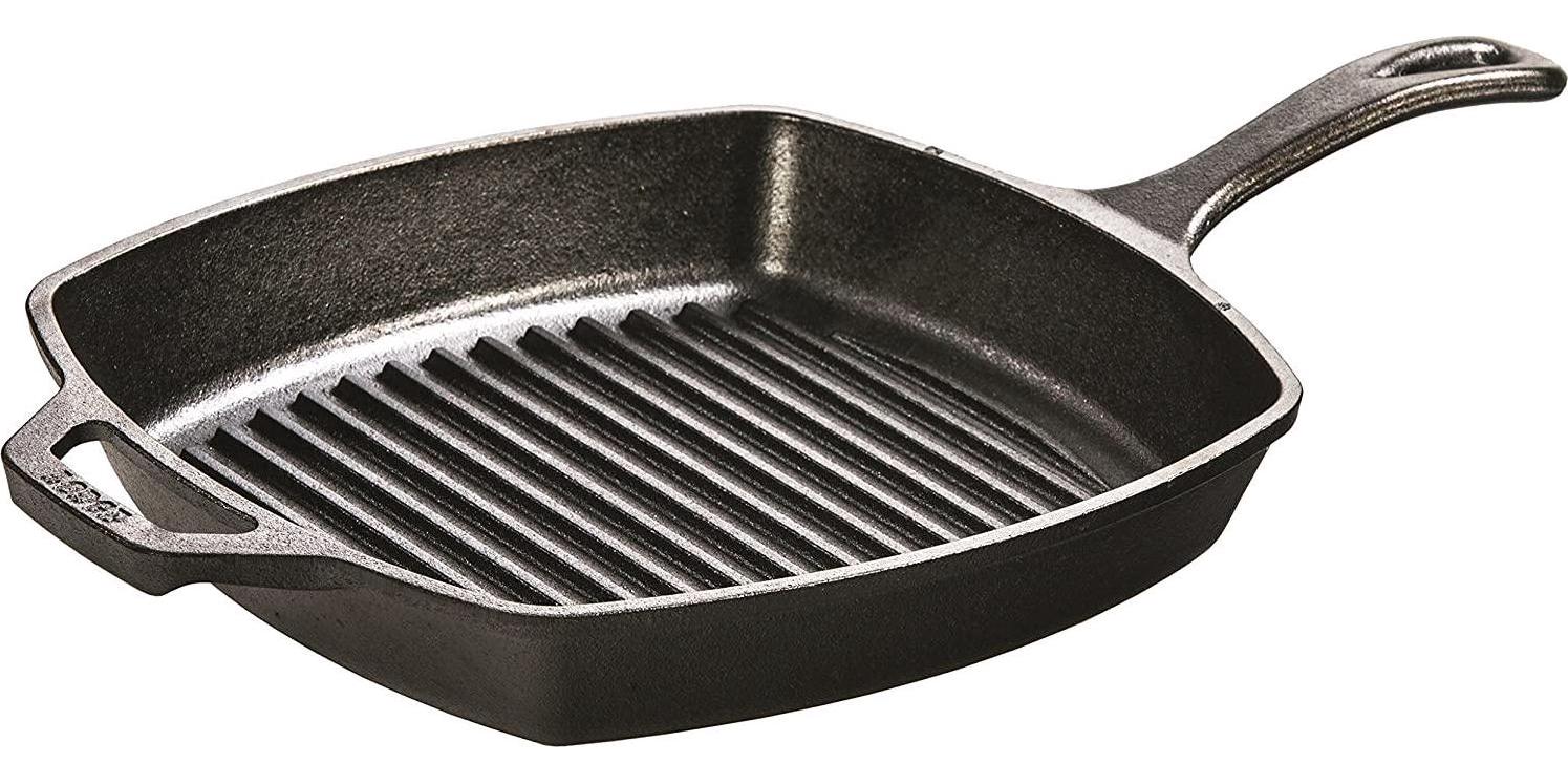 Lodge, Lodge L8SGP3 10.5 Inch Square Cast Iron Grill Pan with Helper Handle, Black
