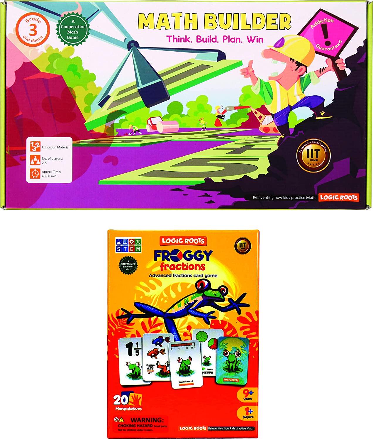 Logic Roots, Logic Roots 2 Math Manipulatives - 124 Number Tiles, 25 Fraction Tiles and 72 Fraction Cards. Learn Addition, Subtraction, Multiplication, Division and Fractions for Kids 8,9,10,11 and 12 Year olds