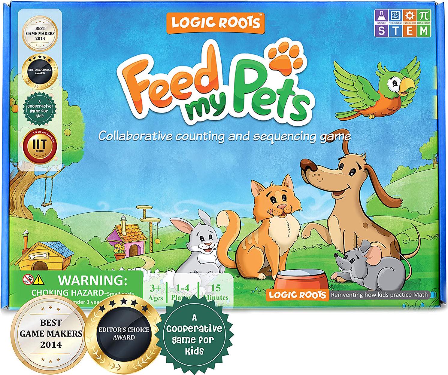 Logic Roots, Logic Roots Feed My Pet Early Math Board Game - Fun Toy for 3 - 5 Year Olds, Number Recognition, Sequencing and Counting Games, for Girls and Boys, Homeschoolers, Kindergarten, Toddler and Up