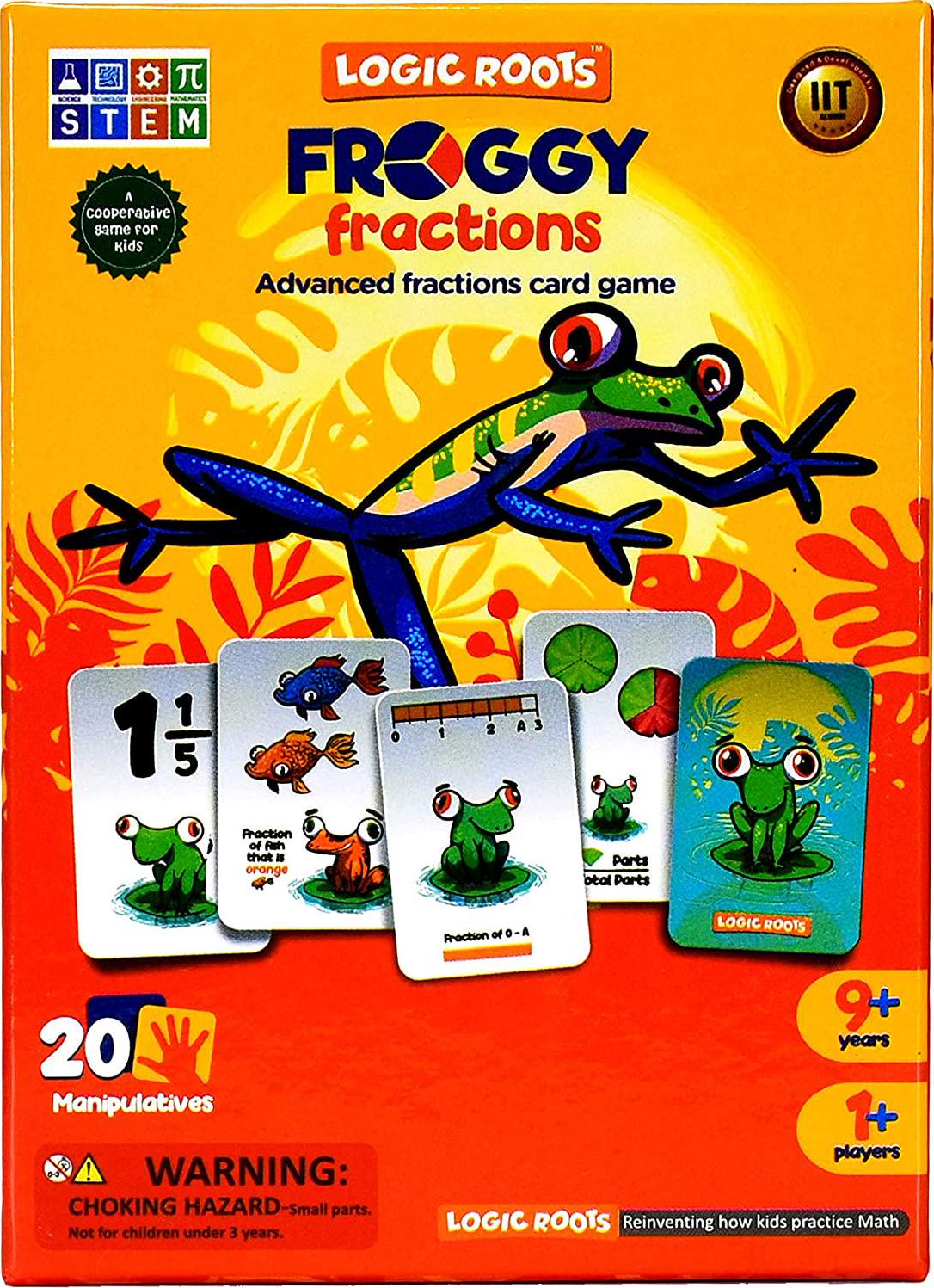 Logic Roots, Logic Roots Froggy Fractions Math Games for Fourth Grade and up, 24 Fraction Manipulatives 72 Proper, Improper, and Mixed Fractions Card, Stem Toys for 10 Year Olds and Up