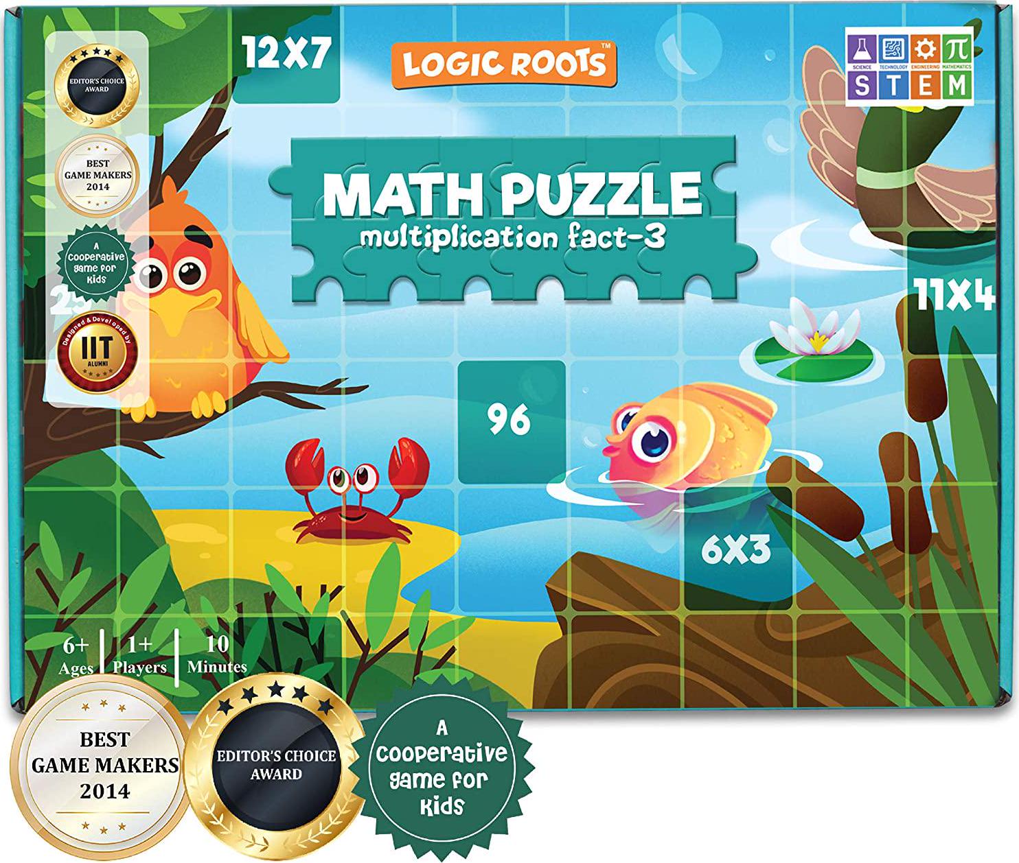 Logic Roots, Logic Roots Math Puzzle for Kids - Multiplication Table 10-12 Practice, Fun STEM Toy for 5 - 8 Year Olds, 4 Foam Puzzles with 10 Pieces Each, Learning Gift for Kids, Homeschoolers, Grade 1 and Up