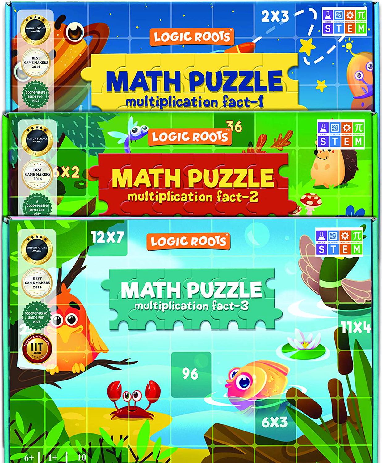 Logic Roots, Logic Roots Math Puzzles for Kids Age 7 Multiplication 1,2 and 3 Combo