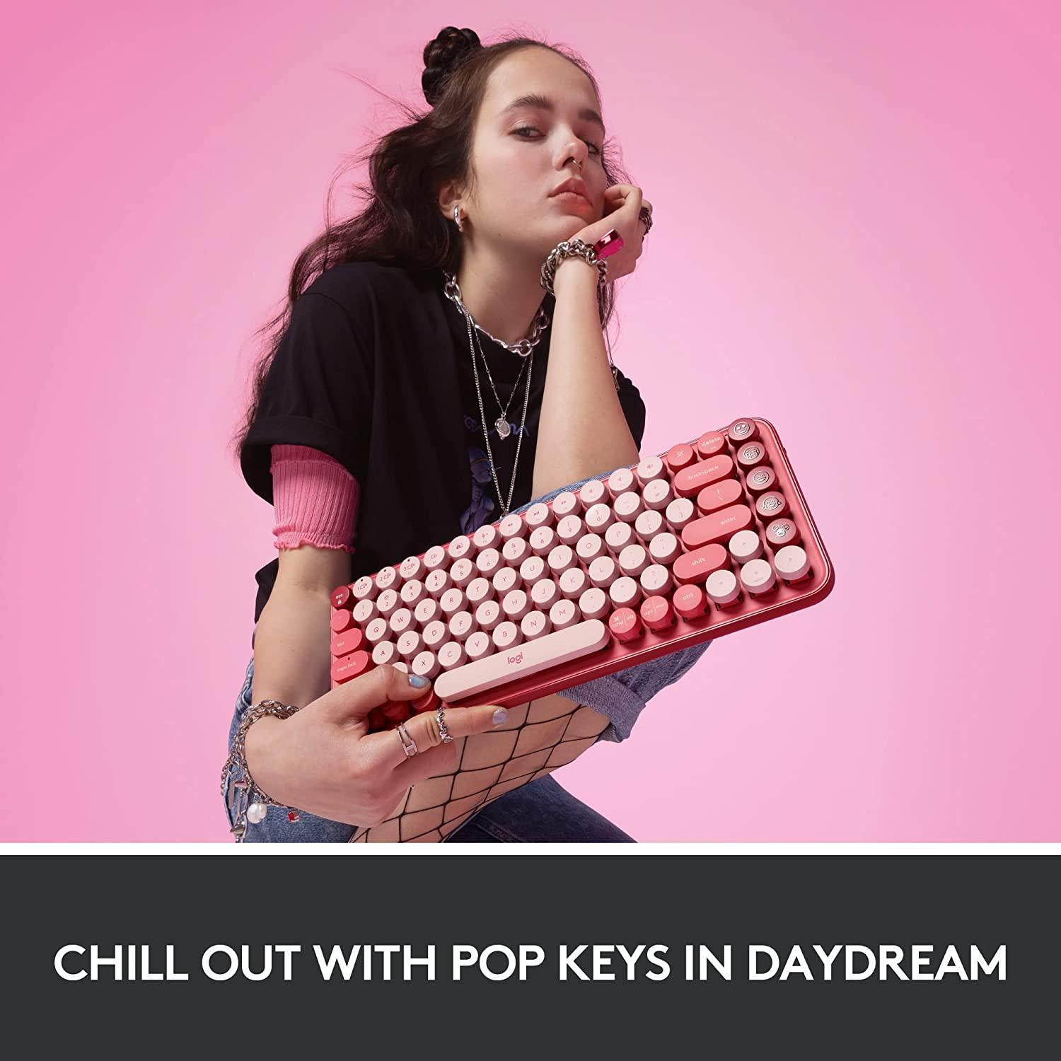 Logitech, Logitech POP Keys Wireless Mechanical Keyboard with Emoji Keys, Hertbreaker Rose