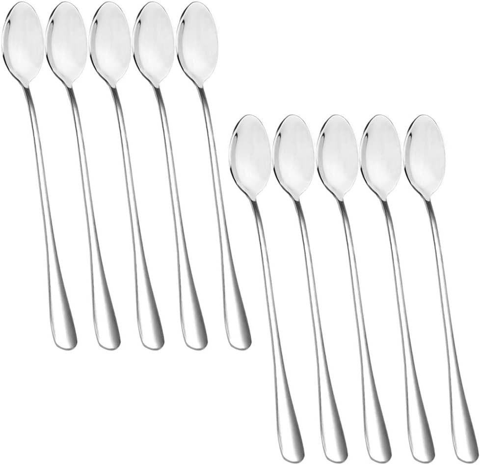 SourceTon, Long Handle Stirring Spoon, SourceTon Set of 10 Stainless Steel Mixing Spoon for Iced Tea, Coffee, Cocktail, Milkshake, Cold Drink