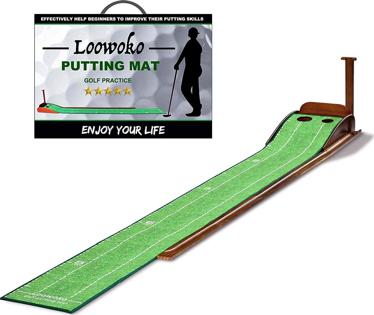 Loowoko, Loowoko Indoor Putting Green with Ball Return, Golf Practice Training Equipment Putting Mat for Home Office