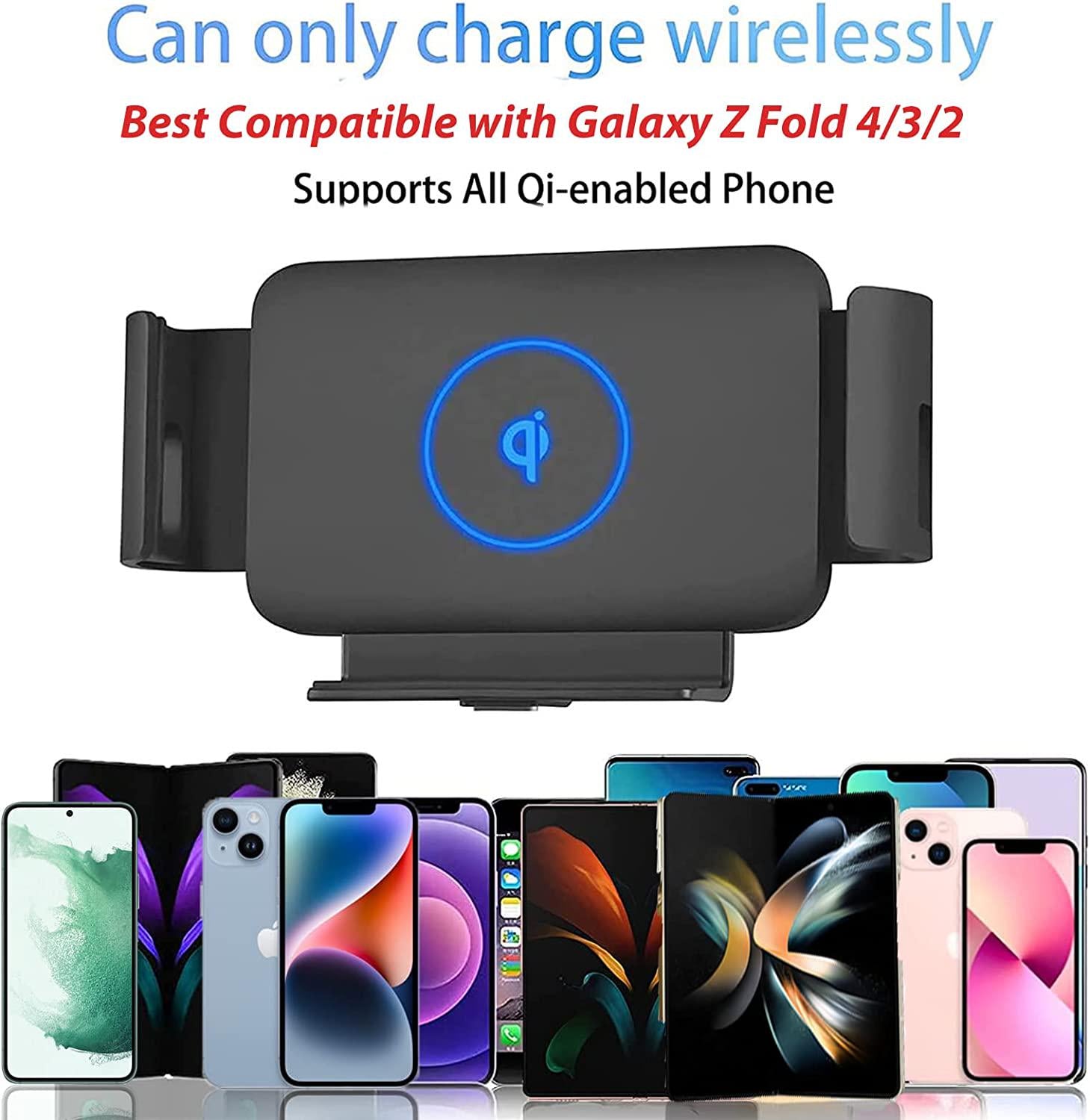 Lopnord, Lopnord Z Fold 4 Car Mount, Wireless Car Charger Mount Compatible with Samsung Galaxy Z Fold 4 3 2/S22 Ultra, Wireless Charger for Air Vent/Dashboard Car Phone Holder for iPhone 14 13 Pro Max Plus