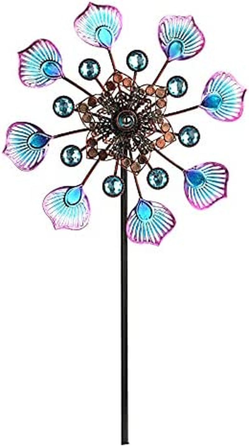Los Bamoa, Los Bamoa Kinetic Wind Spinner with Garden Stake, Metal Windmill-Kinetic Garden Decoration, 360 Swivel Peacock Outdoor Wind Sculpture Spinners, 90Cm Dual Direction Wind Catcher for Yard Idea