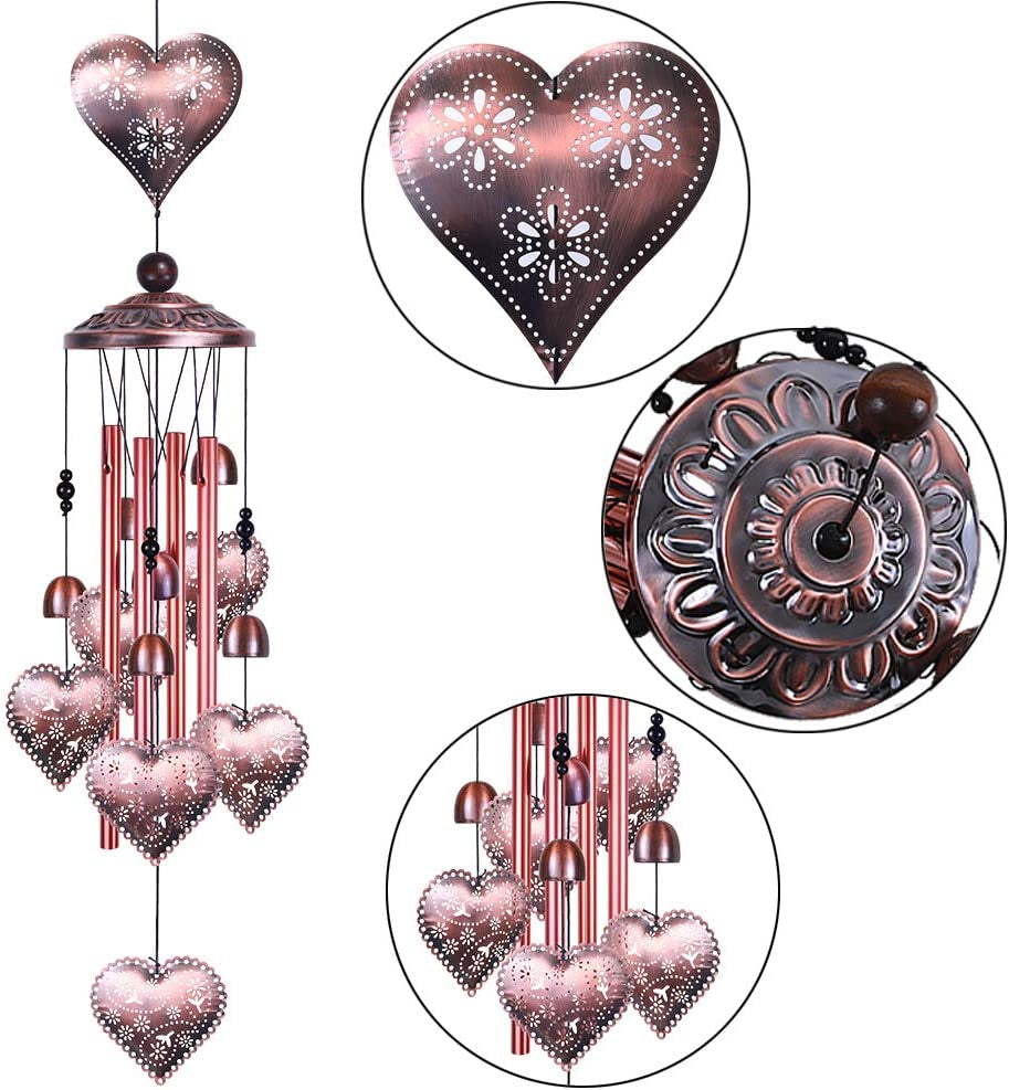 xxschy, Loving Heart Wind Chimes Outdoor Indoor Decor - with 4 Aluminum Tubes 6 Bells 7 Hearts Mobile Romantic Wind Catcher Heart Shaped Windchimes for Home, Mom Gifts, Balcony, Festival, Garden Decoration