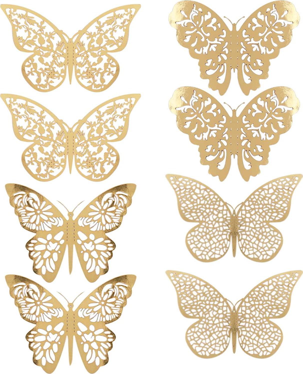 Lrtzizy, Lrtzizy 48 PCS 3D Butterfly Wall Decor Rose Gold Stickers 3D Hollow-Out Decorative DIY Home Decor Butterflies Decoration Bedroom