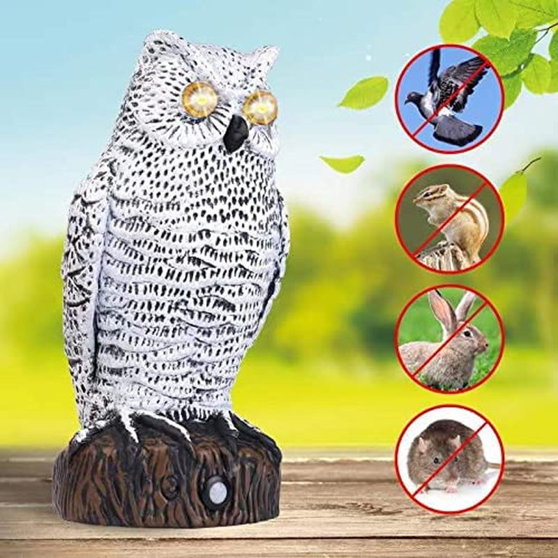 Lubatis, Lubatis Owl Decoy to Scare Birds Away Motion Activated Plastic Owl Bird Deterrent with Glowing Eyes, Realistic Sound to Scare Pigeons, Squirrels, Rabbit