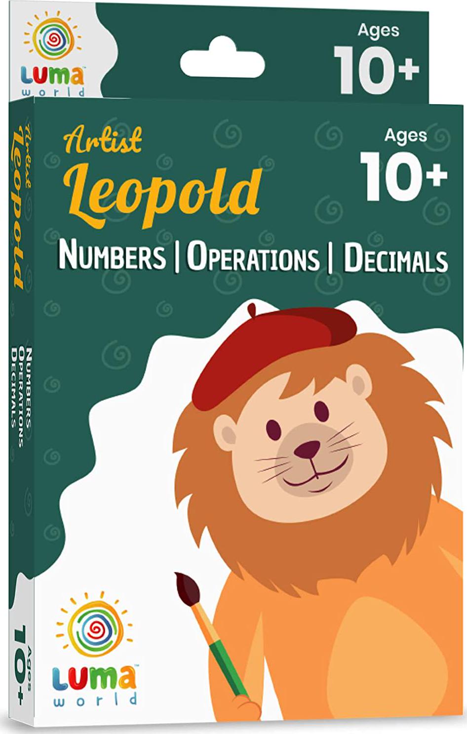 LUMA WORLD ADD LIFE TO LEARNING, Luma World Educational Flash Cards for Ages 10 yr+: Artist Leopold | Game-based Maths Flash Cards with Magic Glass to view Hidden Answers | Learn Grade 5 Numbers, Decimals and Integers (Set of 50 Cards)