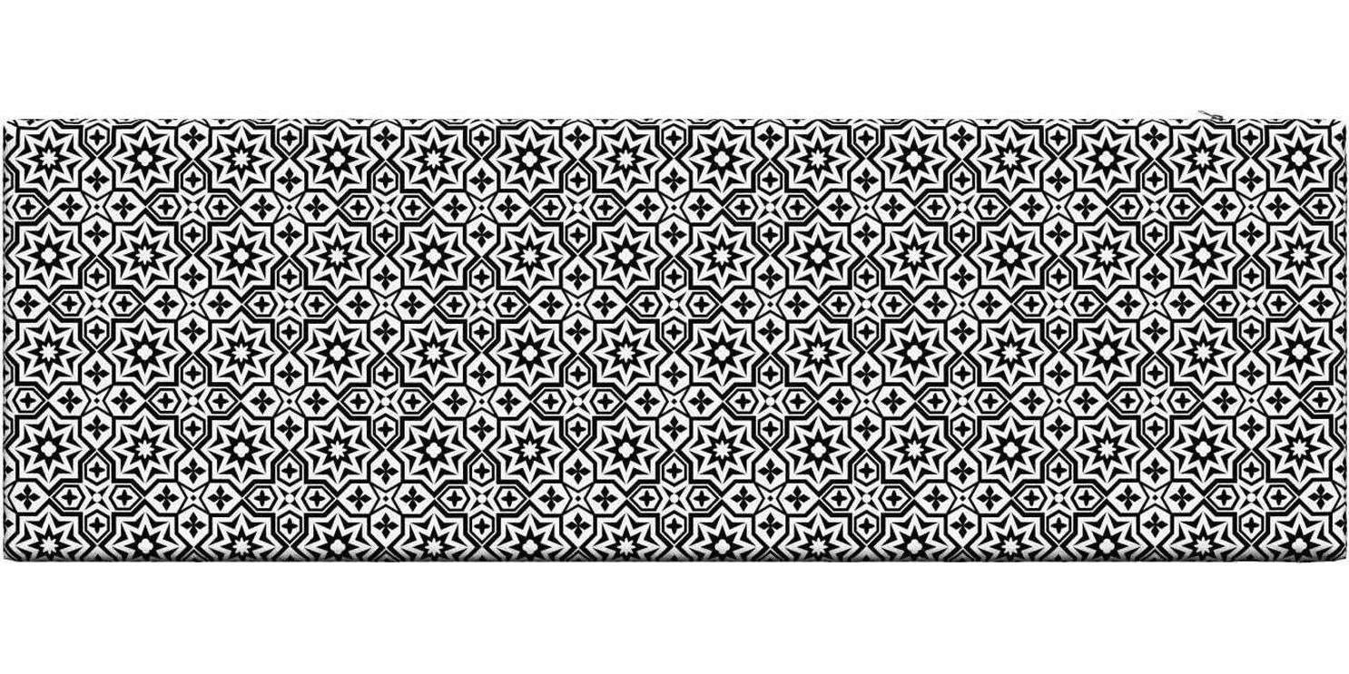 Lunarable, Lunarable Black Bench Cushion, Old Antique Kitchen Design Floor Tiles Inspired Royal Star and Flower Like Image, Standard Size Foam Pad with Decorative Fabric Cover, 45 x 15 x 2 , White and Black