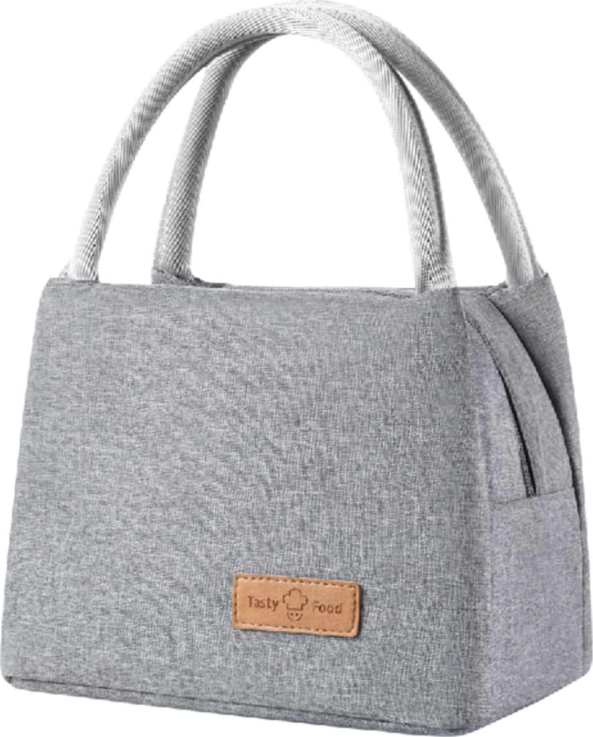 MH MOIHSING, Lunch Bags Cooler Tote for Women Men Kids, MH MOIHSING Portable Insulated Thermal Lunch Tote Bag, Leakproof Lunch Box Canvas Cold Food Container for Office Work School Picnic, Travel Lunchbox - Gray