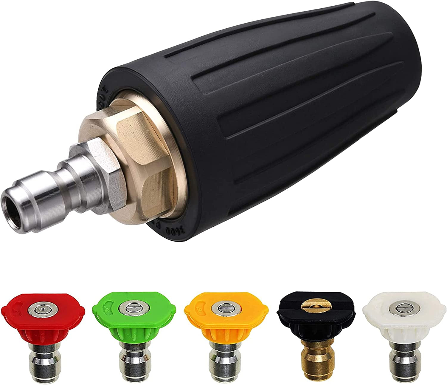 M MINGLE, M MINGLE Turbo Nozzle for Pressure Washer, Rotating Nozzle and 5 Tips, 1/4 Inch Quick Connect, 3600 PSI, Orifice 2.5