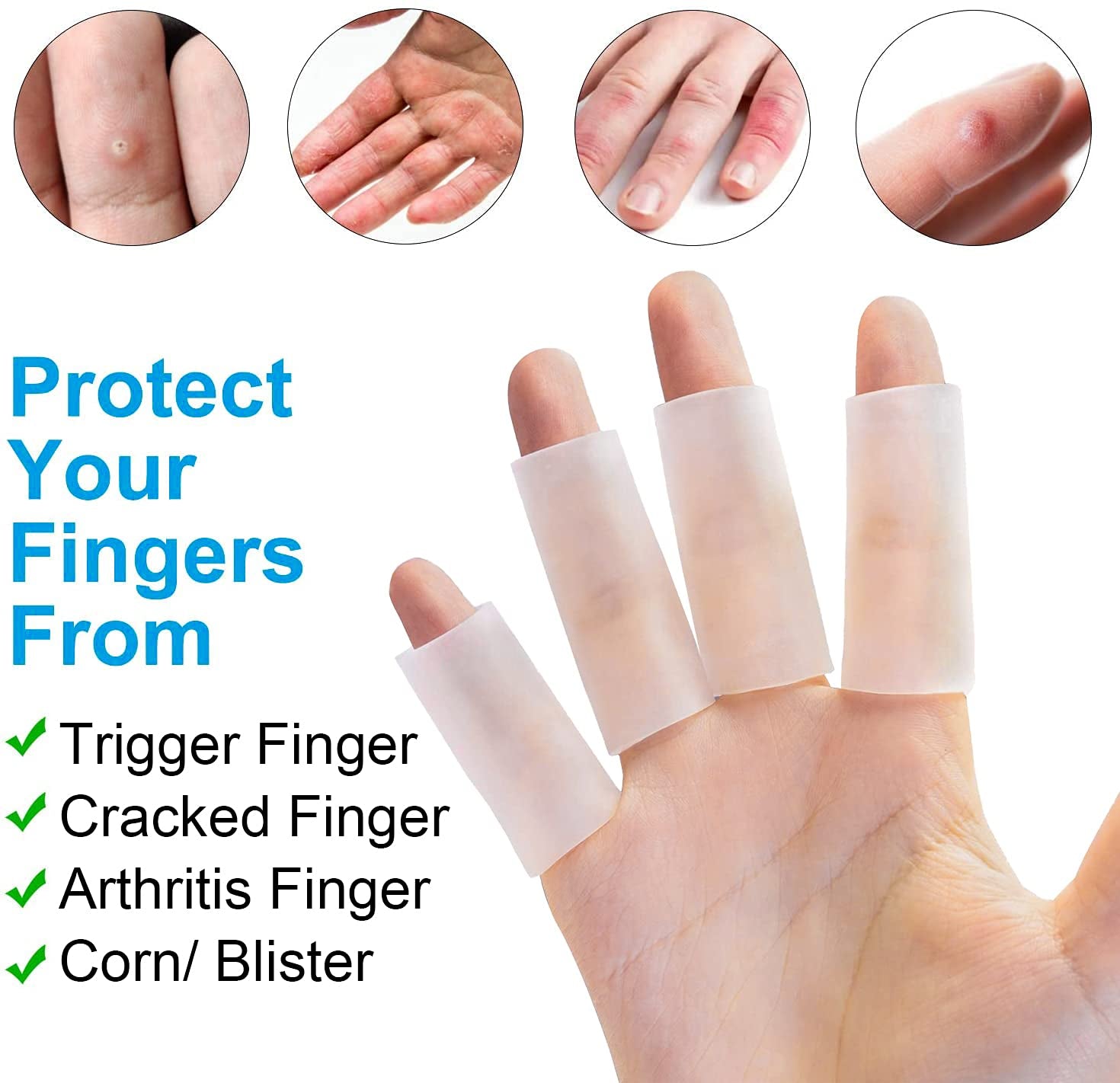 Sumifun, (M Size) - Sumifun Finger Protectors, Slicone Finger Sleeves, Finger Cots, Thumb Protectors, Finger Covers Protection for Finger Tips for Basketball
