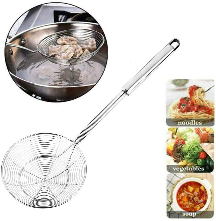 MAKAWER, MAKAWER Frying Spoon Solid Stainless Steel Spider Strainer Skimmer Ladle with Handle for Cooking,Kitchen Tools Ladle for Pasta, Spaghetti, Noodles and Frying in Kitchen 7 Inch