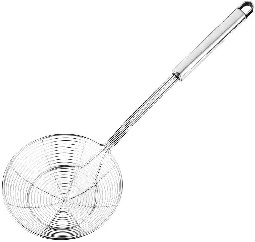 MAKAWER, MAKAWER Frying Spoon Solid Stainless Steel Spider Strainer Skimmer Ladle with Handle for Cooking,Kitchen Tools Ladle for Pasta, Spaghetti, Noodles and Frying in Kitchen 7 Inch