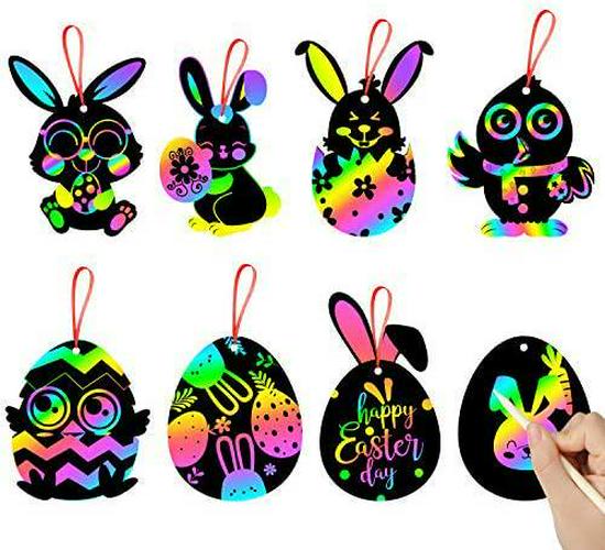 MALLMALL6, MALLMALL6 64Pcs Easter Scratch Art Party Favors Easter Eggs Bunnies Chicks Scratch Cards Easter Decorations Party Supplies Scratching Bookmarks DIY Crafts Party Games School Classroom Supplies for Kid