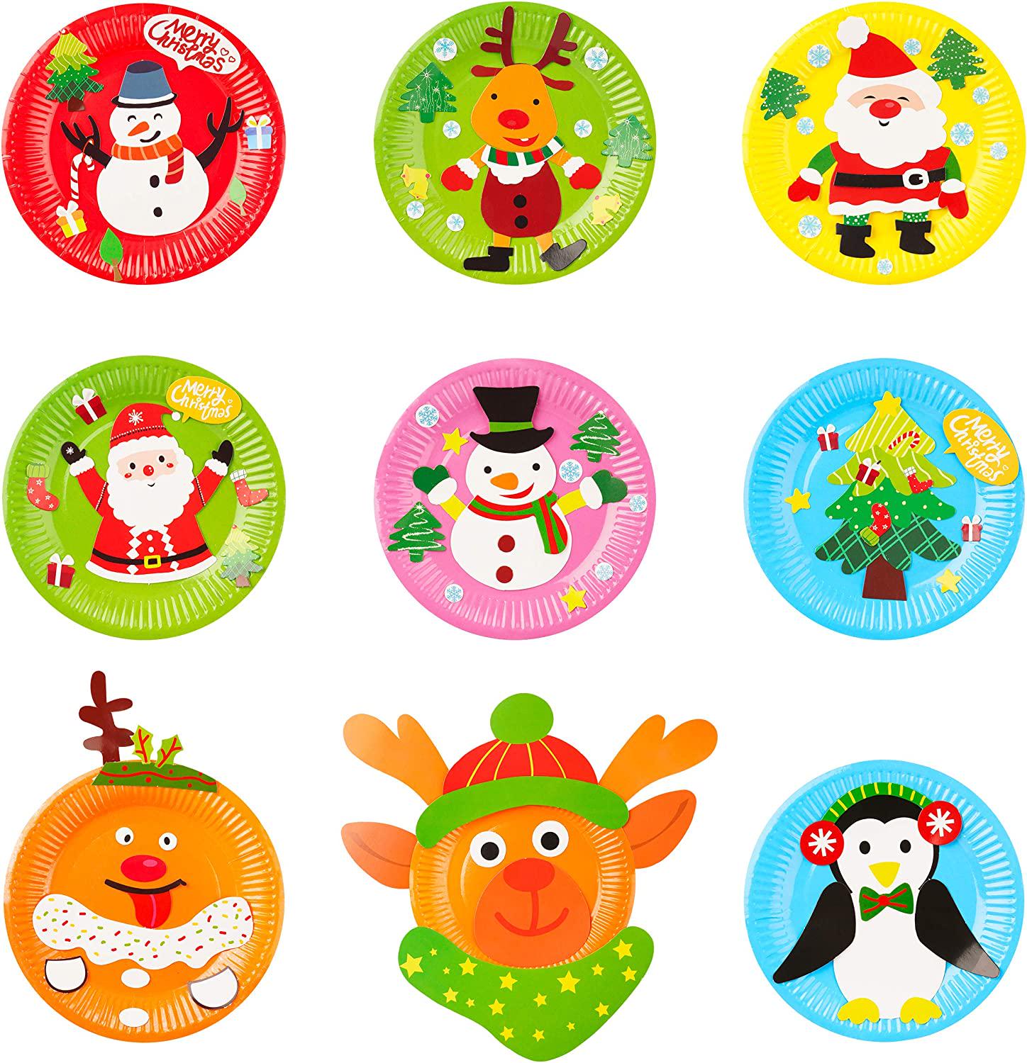 MALLMALL6, MALLMALL6 9Pcs Christmas Paper Plate Art Kits for Kids Theme Educational DIY Craft Card Parent-Child Activity Early Learning Art Project Classroom Party Supplies for Preschool Toddler Boys Girls