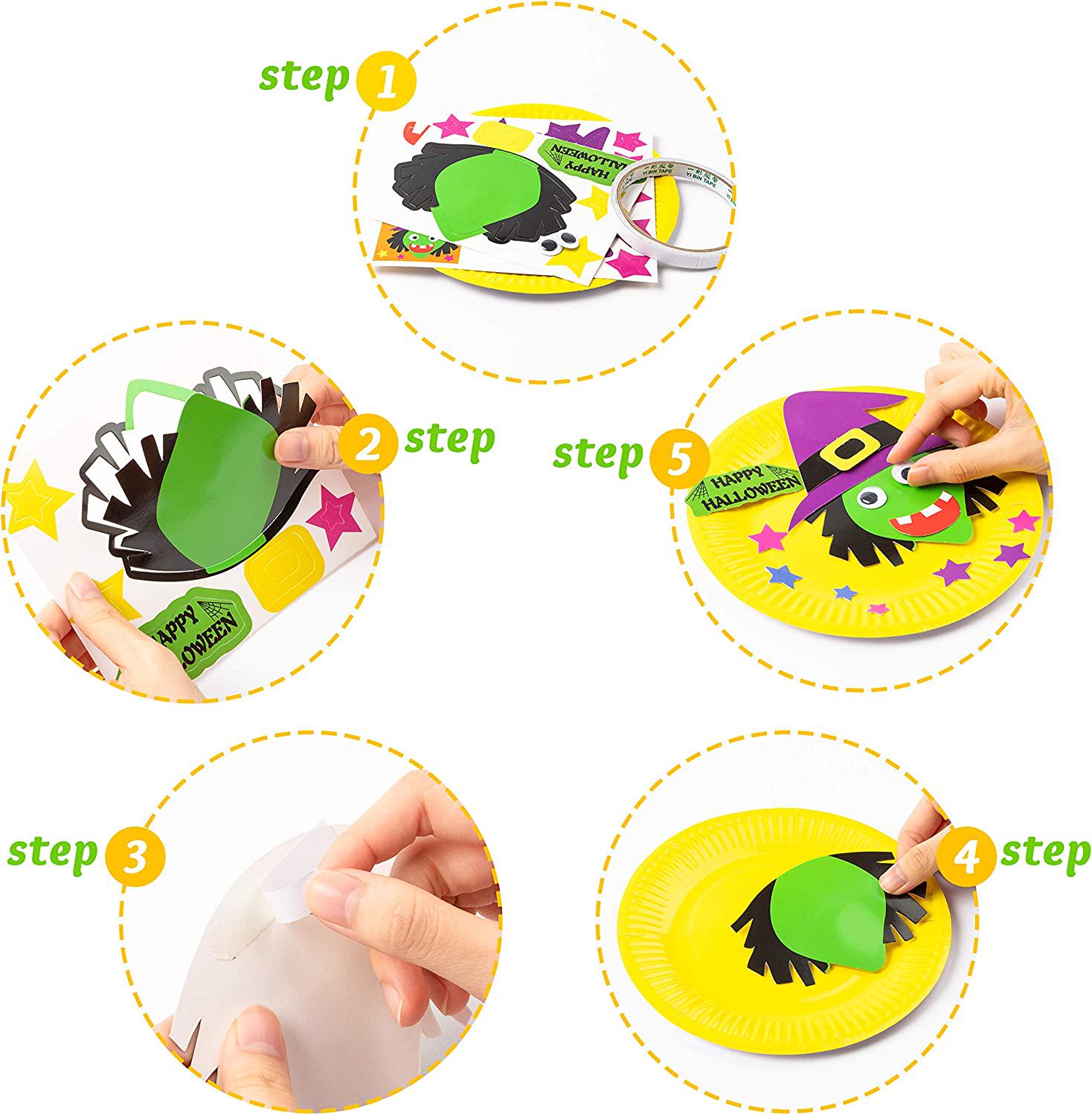 MALLMALL6, MALLMALL6 9Pcs Halloween Paper Plate Art Kits for Kids DIY Craft Sticker Card Games Activity Handmade 3D Pumpkin with Body Paper Crafts Project Classroom Supplies for Preschool Toddler Boys Girls
