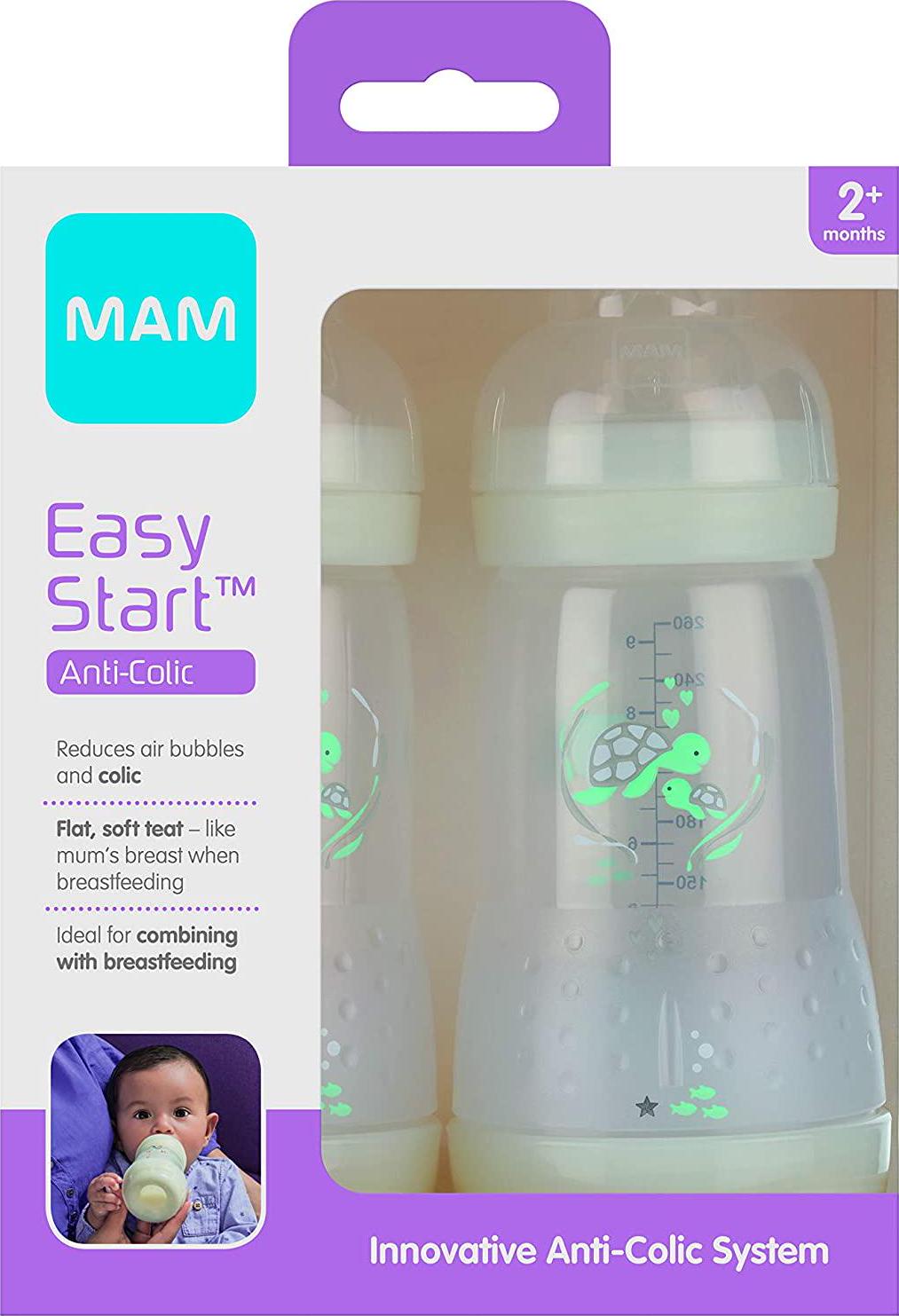 MAM, MAM MAM 2pk Anti Colic Bottles - 260ML (self sterilising), White (Neutral) only250 Grams, White (Neutral) Only (106447901)
