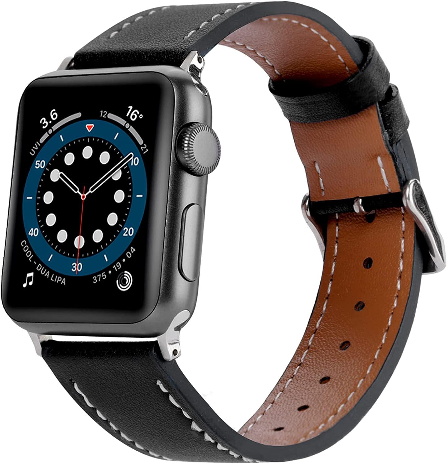 MAPPL, MAPPL Leather Bands Compatible with Apple Watch Band 38mm 40mm 41mm 42mm 44mm 45mm for Men Women, Soft Leather Wristband Replacement Band Strap for iWatch Watch Series SE 7 6 5 4 3 2 1