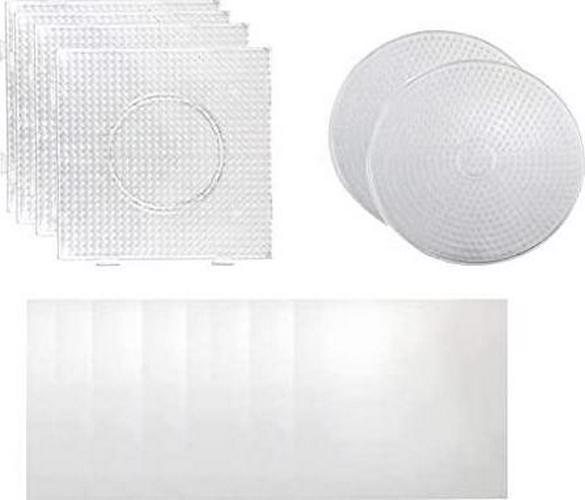 MARRTEUM, MARRTEUM 5mm Clear Fuse Bead Boards Large Plastic Pegboards Beading Boards Craft Tray Kits with 8 Ironing Paper for Kids DIY Craft Beads, 4 x Square and 2 x Round