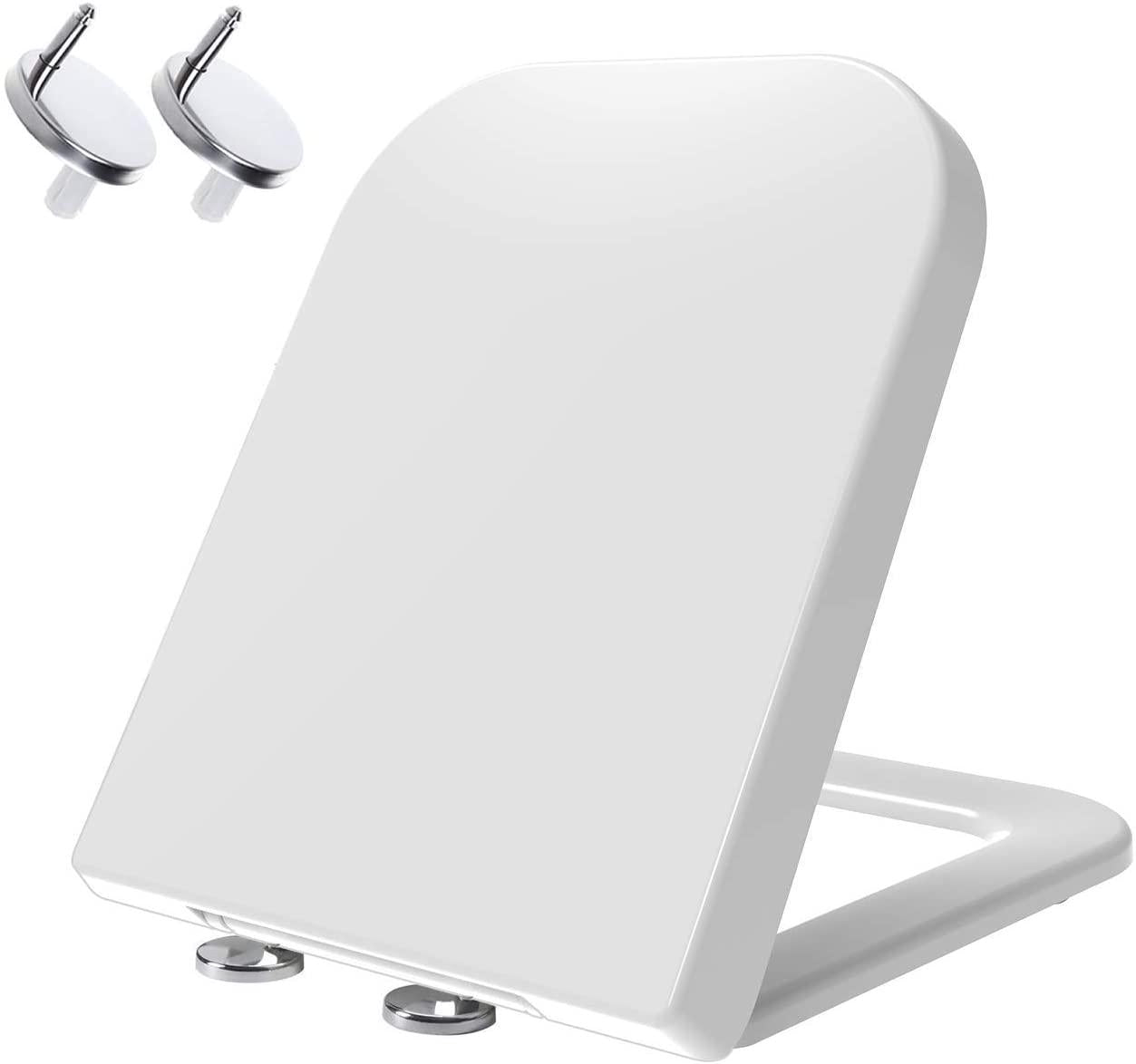 MASS DYNAMIC, MASS DYNAMIC Square Toilet Seat, Soft Close Toilet Seat White with Quick Release, Top Fix 360 Adjustable Hinges, White Duroplast Loo Seat (Heavy Duty)