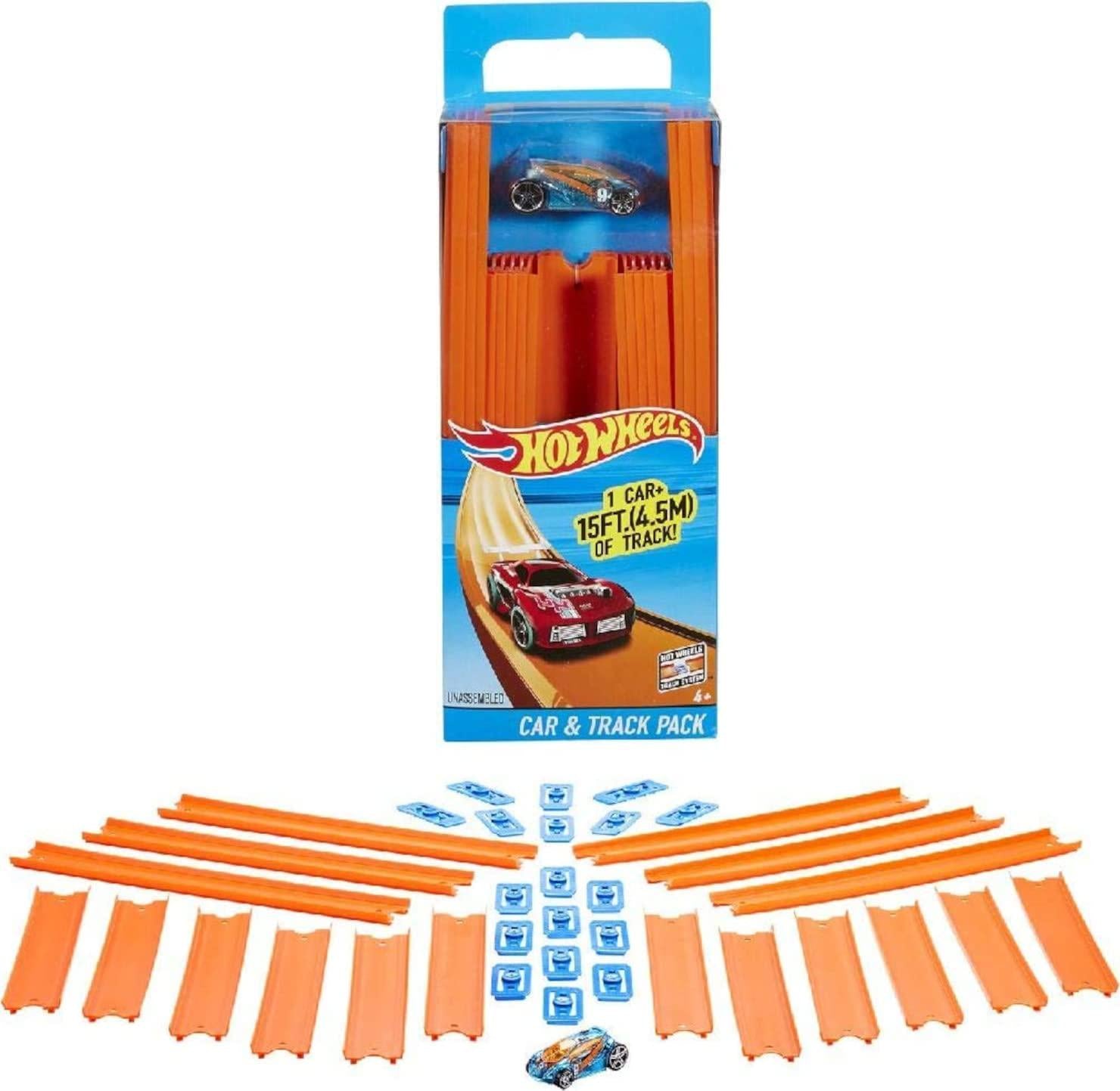 Hot Wheels, MATTEL Hot Wheels Track Builder Straight Includes 15 Feet of Track and Bonus Car, Styles May Vary