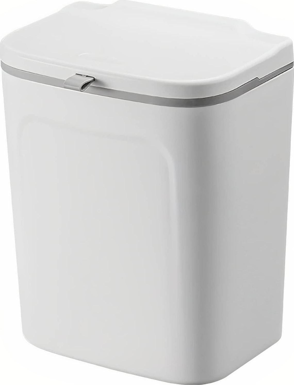 Mayfare, MAYFARE 9L Kitchen Compost/Rubbish Bin Hanging Trash Can Under Sink Wall Mounted with Sliding Cover Convenient Easy to Install Includes Wall Mounts (White)