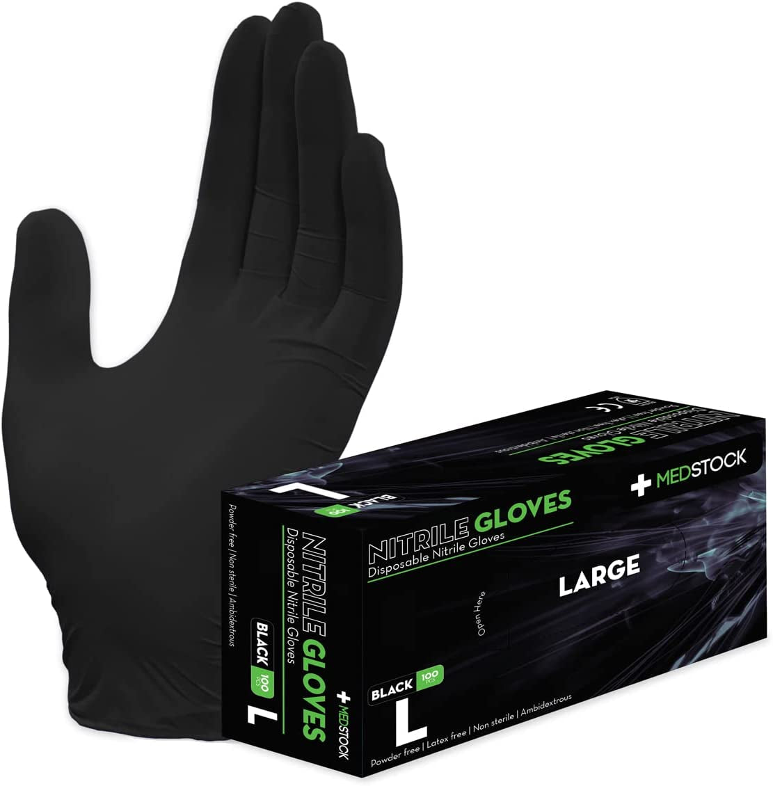 MEDSTOCK, MEDSTOCK BLACK DISPOSABLE NITRILE GLOVES Black Nitrile Gloves | 5.0 Grams | Powder Free | Latex Free | Textured | 100 Pcs