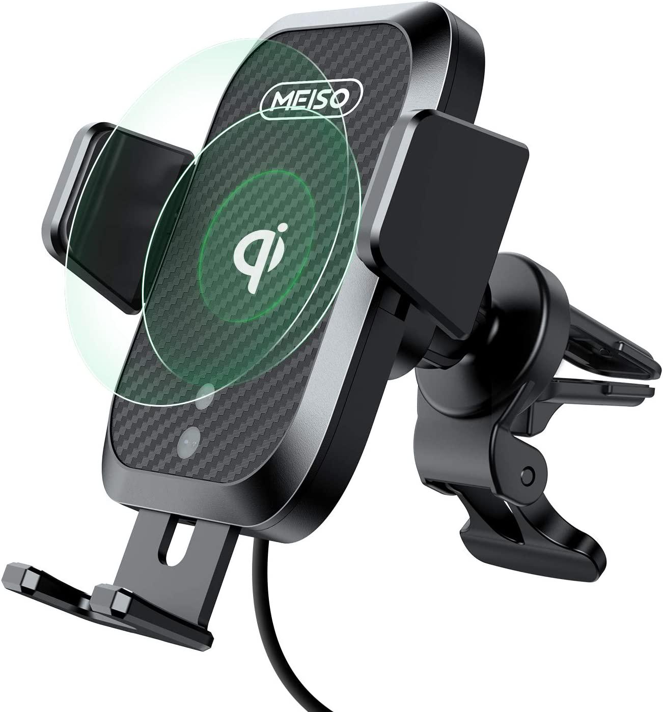 MEISO, MEISO Car Mount Wireless Charger, Auto Sense Phone Holder, 10W Qi Auto Clamping Air Vent Phone Holder Mount Compatible with iPhone 11, X, XR, 8, Samsung S20, Note10, S10, Note9, S9, LG, Pixel